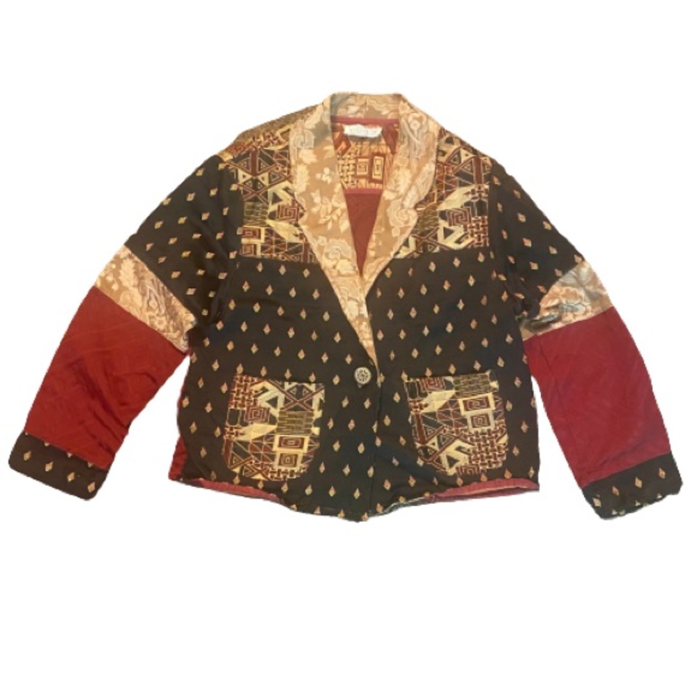 Vintage 90’s Sandy Starkman patchwork tapestry fabric embroidered crop jacket